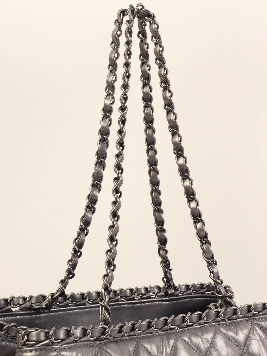 Chanel Around 2010 Made Cc Mark Stitch Chain Tote Bag Silver