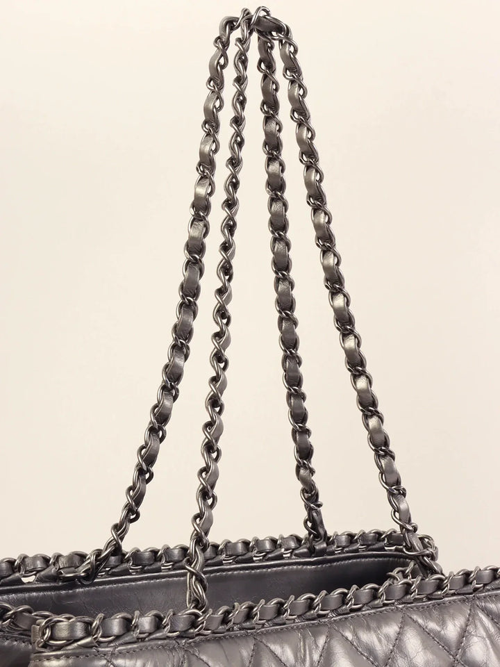 Chanel Around 2010 Made Cc Mark Stitch Chain Tote Bag Silver