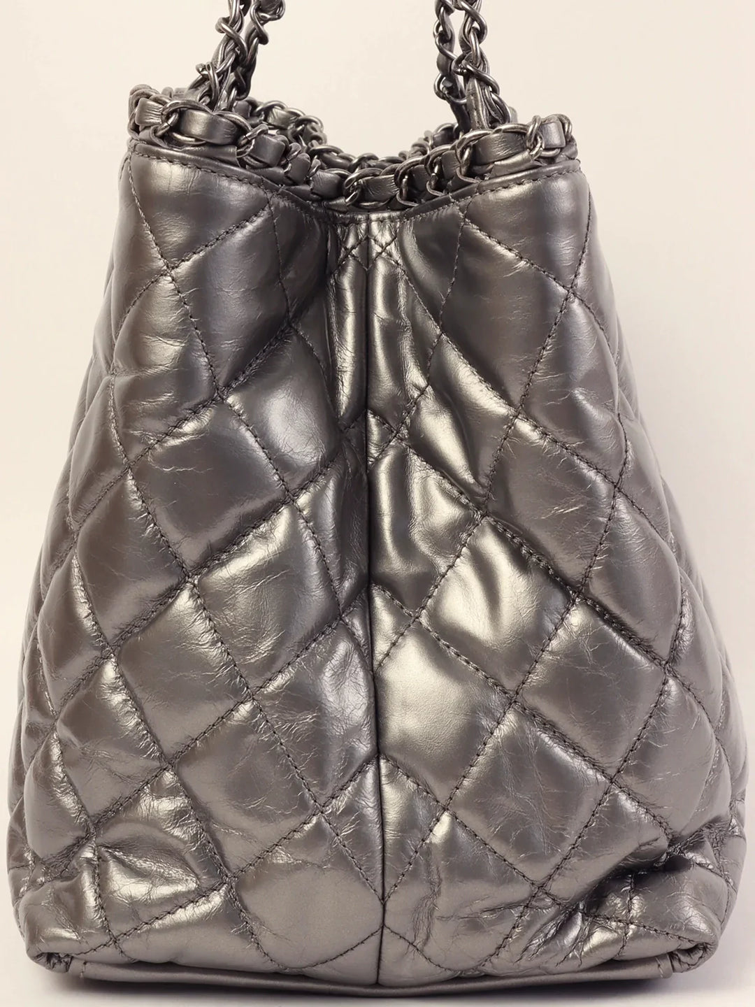 Chanel Around 2010 Made Cc Mark Stitch Chain Tote Bag Silver