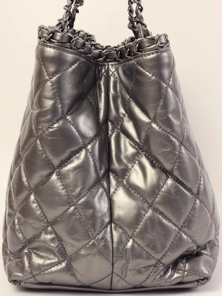 Chanel Around 2010 Made Cc Mark Stitch Chain Tote Bag Silver