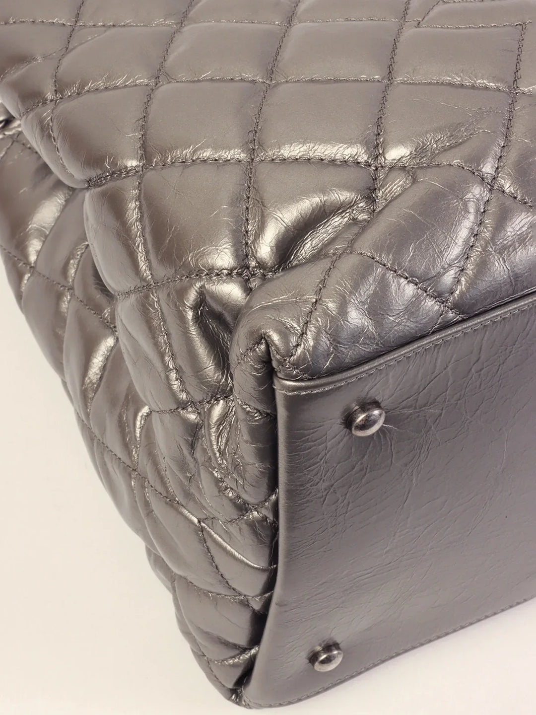 Chanel Around 2010 Made Cc Mark Stitch Chain Tote Bag Silver