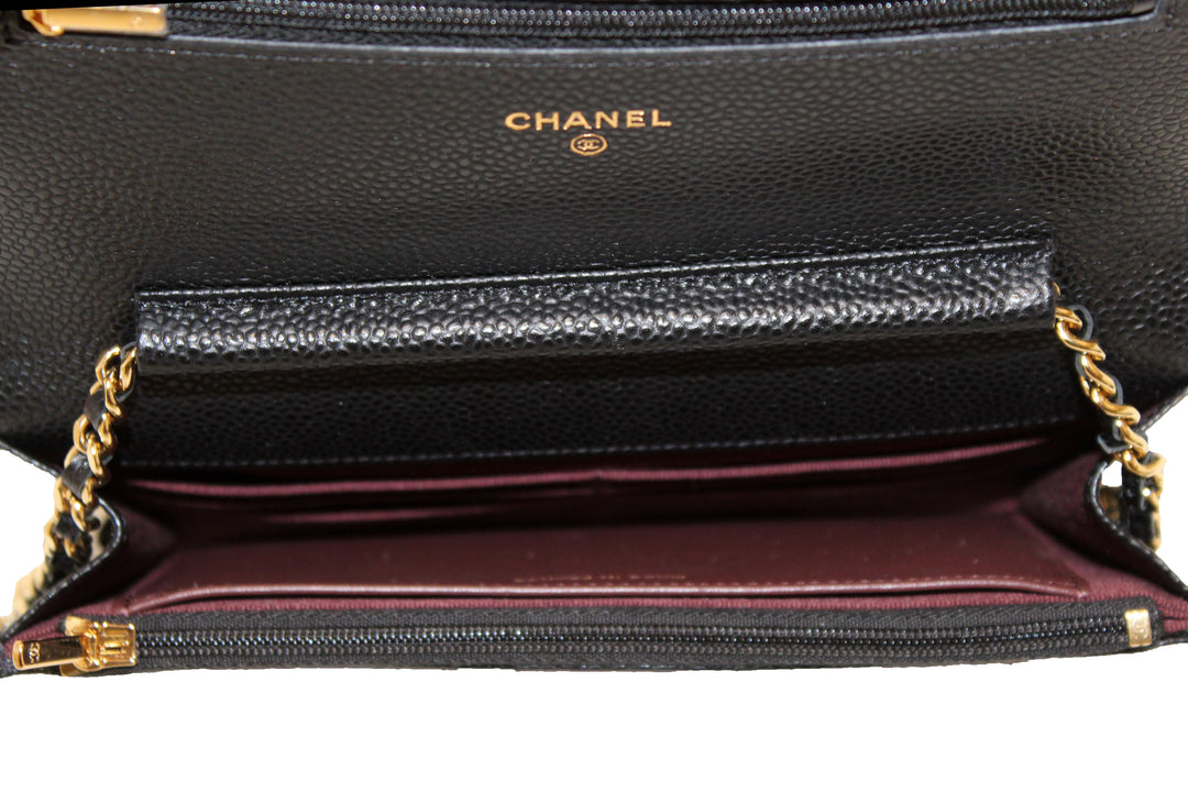 NEW Top Quality Chanel Black Quilted Caviar Leather Wallet On Chain WOC Messenger Bag