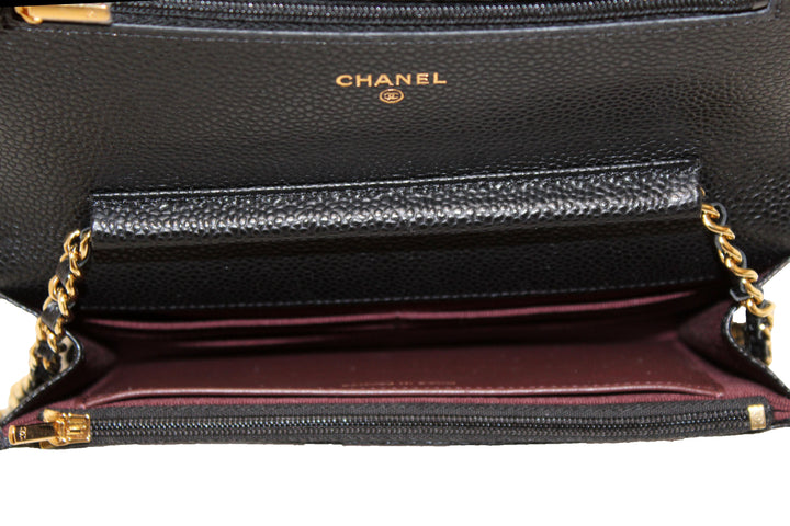 NEW Top Quality Chanel Black Quilted Caviar Leather Wallet On Chain WOC Messenger Bag