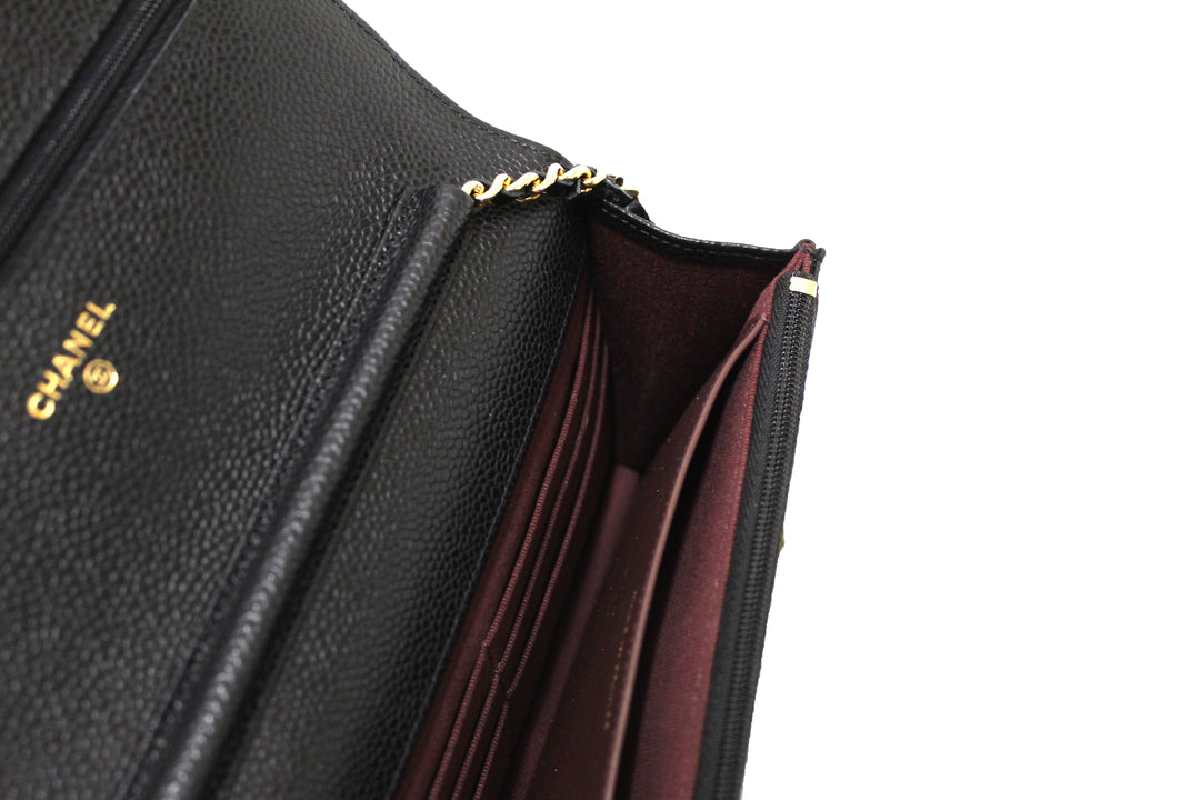 NEW Top Quality Chanel Black Quilted Caviar Leather Wallet On Chain WOC Messenger Bag