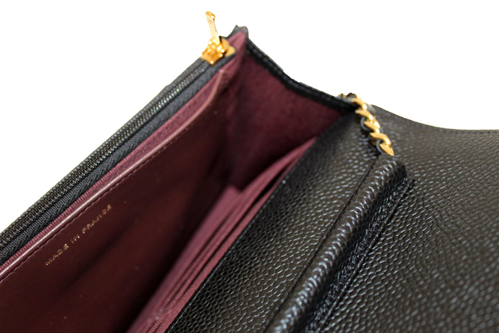 NEW Top Quality Chanel Black Quilted Caviar Leather Wallet On Chain WOC Messenger Bag