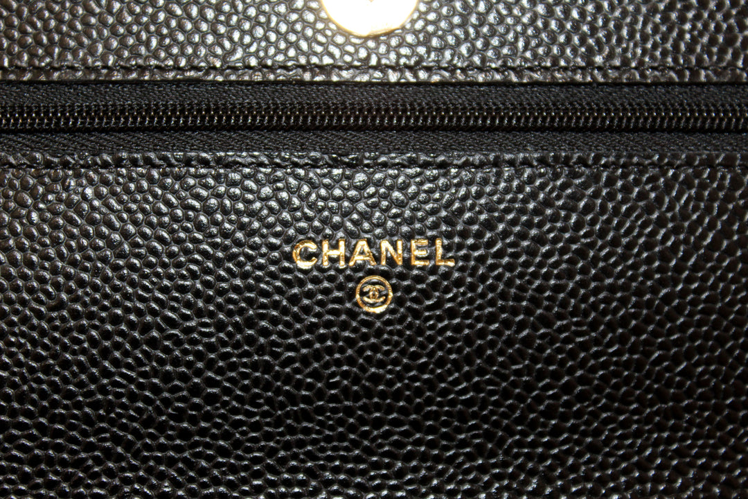 NEW Top Quality Chanel Black Quilted Caviar Leather Wallet On Chain WOC Messenger Bag