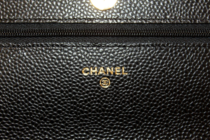 NEW Top Quality Chanel Black Quilted Caviar Leather Wallet On Chain WOC Messenger Bag