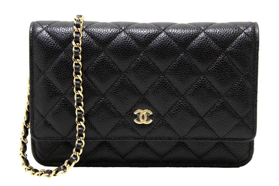 NEW Chanel Black Quilted Caviar Leather Wallet On Chain WOC Messenger Bag | Italystation.com