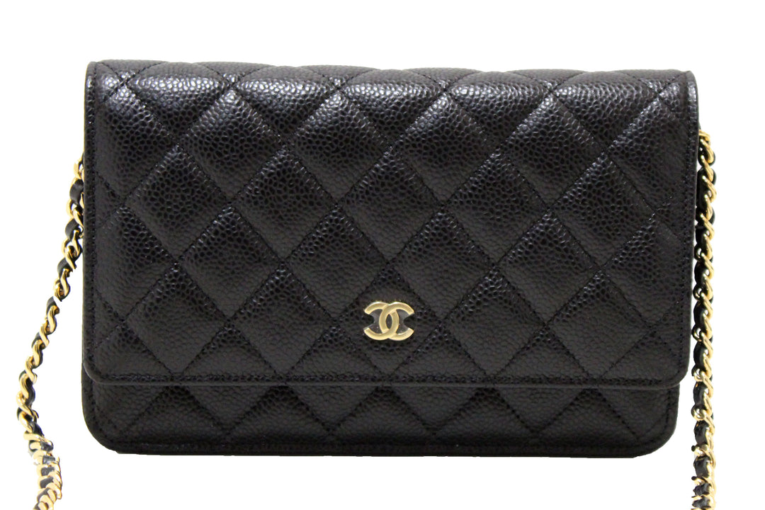 NEW Top Quality Chanel Black Quilted Caviar Leather Wallet On Chain WOC Messenger Bag