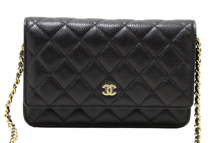 NEW Top Quality Chanel Black Quilted Caviar Leather Wallet On Chain WOC Messenger Bag