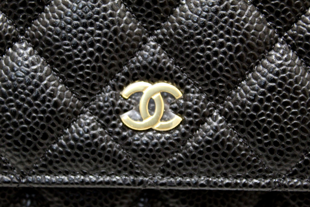 NEW Top Quality Chanel Black Quilted Caviar Leather Wallet On Chain WOC Messenger Bag