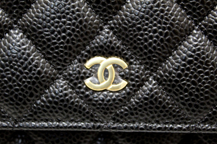 NEW Top Quality Chanel Black Quilted Caviar Leather Wallet On Chain WOC Messenger Bag