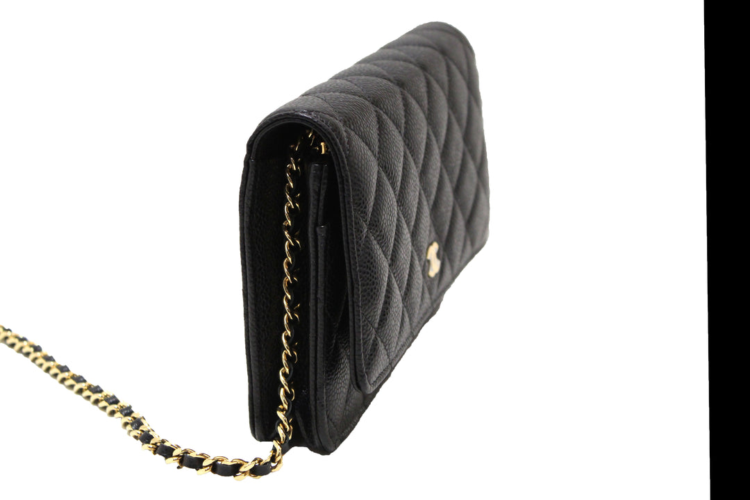 NEW Top Quality Chanel Black Quilted Caviar Leather Wallet On Chain WOC Messenger Bag