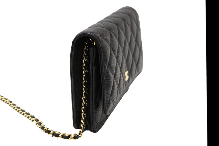 NEW Top Quality Chanel Black Quilted Caviar Leather Wallet On Chain WOC Messenger Bag