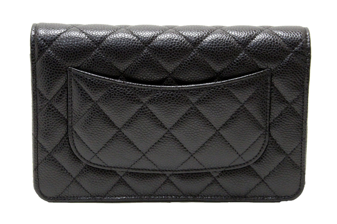 NEW Top Quality Chanel Black Quilted Caviar Leather Wallet On Chain WOC Messenger Bag