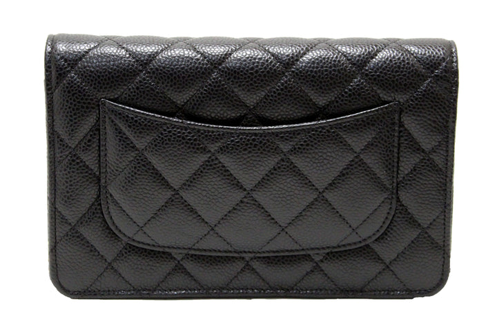 NEW Top Quality Chanel Black Quilted Caviar Leather Wallet On Chain WOC Messenger Bag