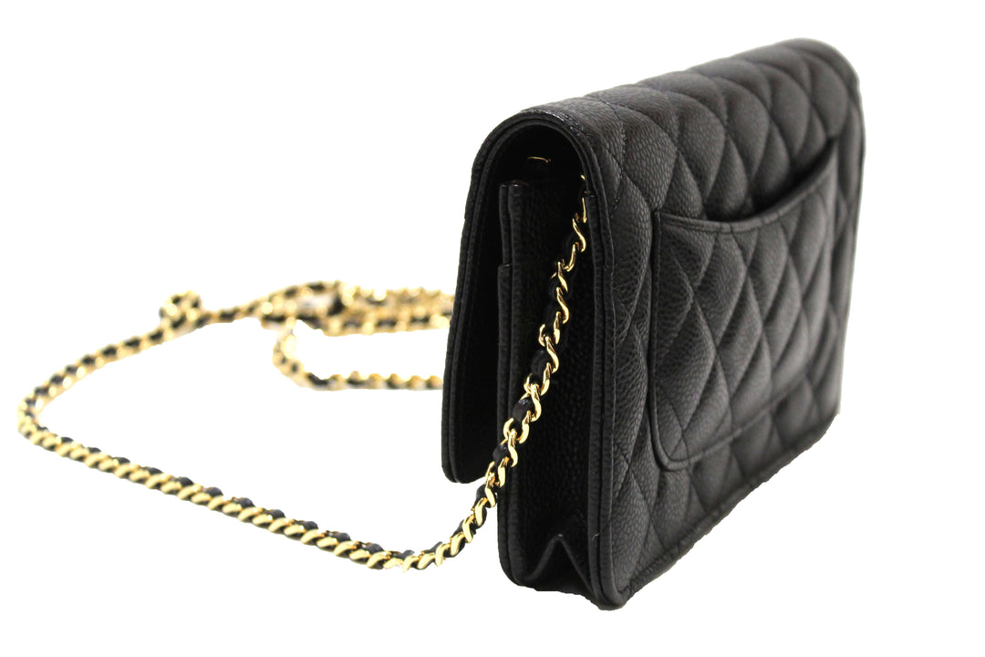 NEW Top Quality Chanel Black Quilted Caviar Leather Wallet On Chain WOC Messenger Bag