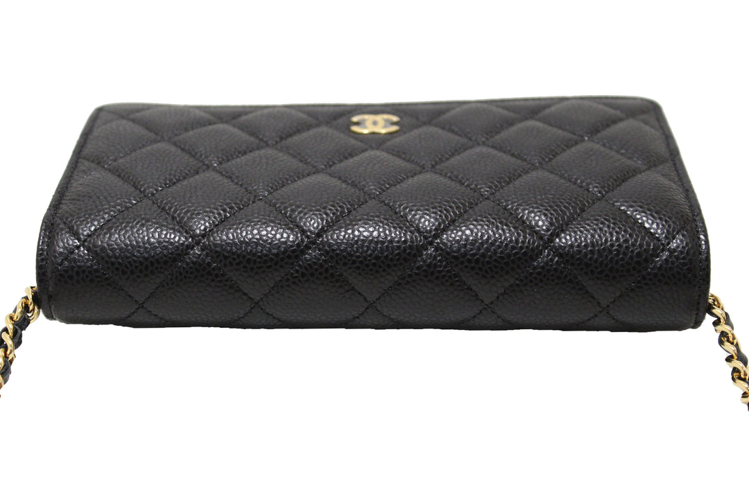 NEW Top Quality Chanel Black Quilted Caviar Leather Wallet On Chain WOC Messenger Bag