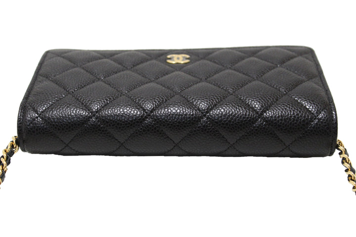 NEW Top Quality Chanel Black Quilted Caviar Leather Wallet On Chain WOC Messenger Bag