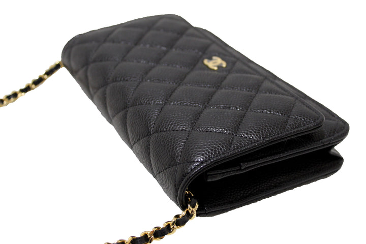 NEW Top Quality Chanel Black Quilted Caviar Leather Wallet On Chain WOC Messenger Bag
