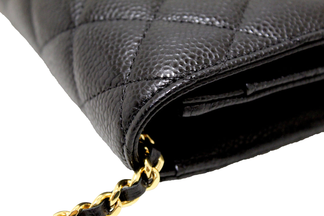 NEW Top Quality Chanel Black Quilted Caviar Leather Wallet On Chain WOC Messenger Bag