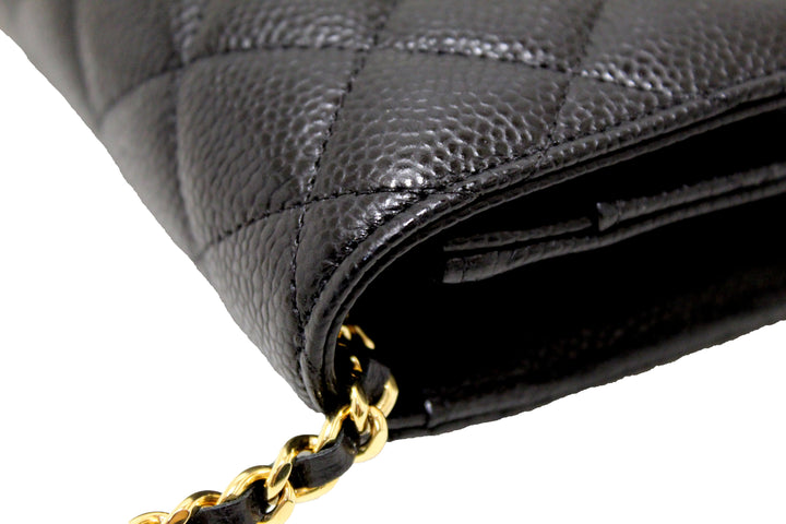 NEW Top Quality Chanel Black Quilted Caviar Leather Wallet On Chain WOC Messenger Bag
