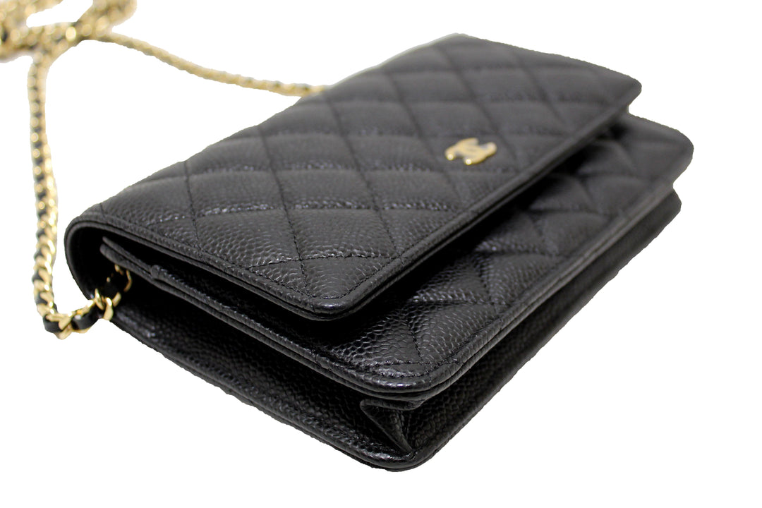 NEW Top Quality Chanel Black Quilted Caviar Leather Wallet On Chain WOC Messenger Bag