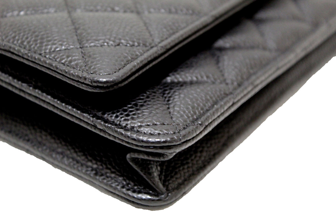 NEW Top Quality Chanel Black Quilted Caviar Leather Wallet On Chain WOC Messenger Bag