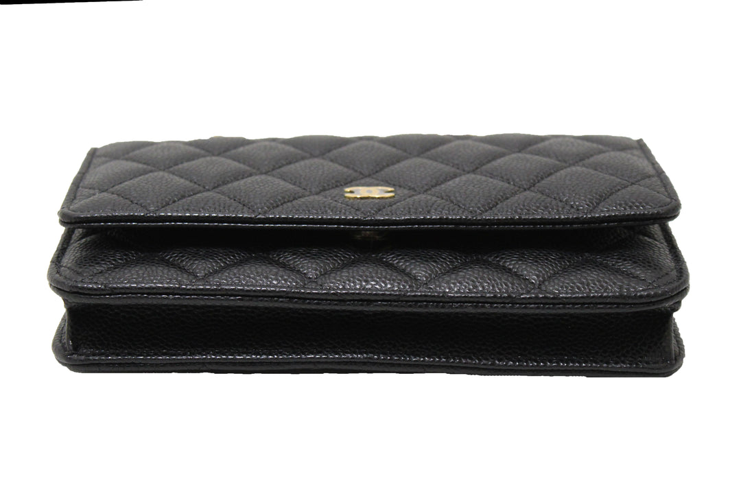 NEW Top Quality Chanel Black Quilted Caviar Leather Wallet On Chain WOC Messenger Bag