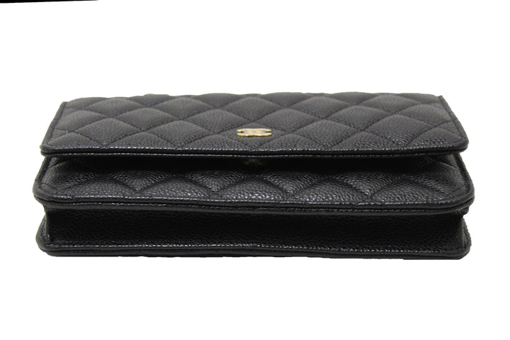 NEW Top Quality Chanel Black Quilted Caviar Leather Wallet On Chain WOC Messenger Bag