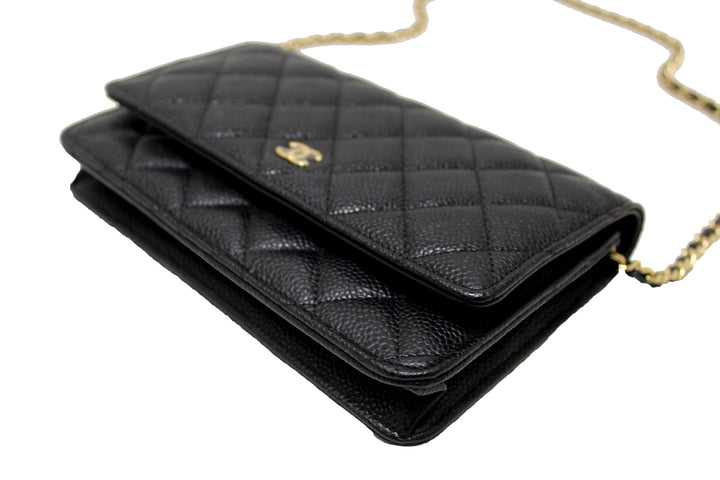 NEW Top Quality Chanel Black Quilted Caviar Leather Wallet On Chain WOC Messenger Bag