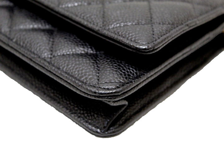 NEW Top Quality Chanel Black Quilted Caviar Leather Wallet On Chain WOC Messenger Bag