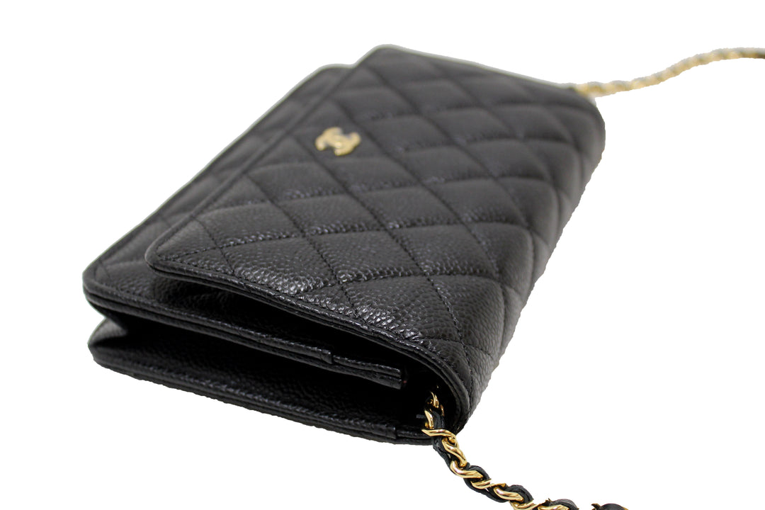 NEW Top Quality Chanel Black Quilted Caviar Leather Wallet On Chain WOC Messenger Bag