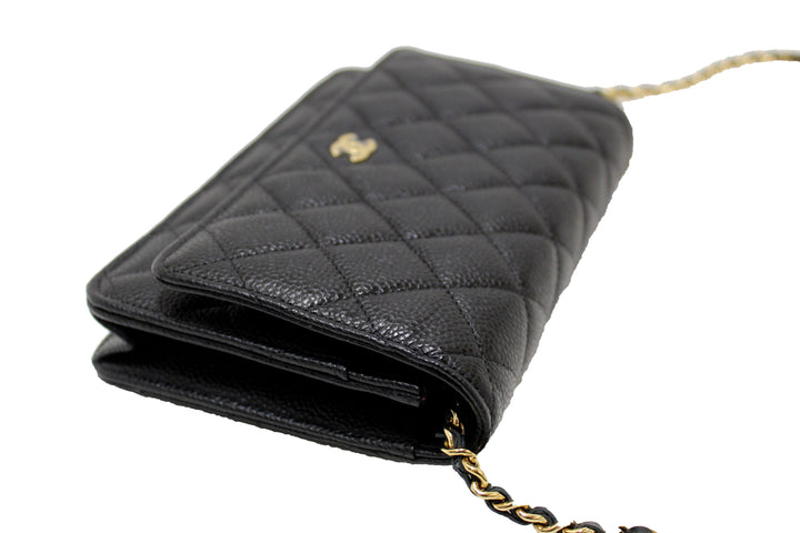 NEW Top Quality Chanel Black Quilted Caviar Leather Wallet On Chain WOC Messenger Bag