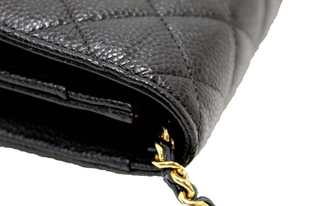 NEW Top Quality Chanel Black Quilted Caviar Leather Wallet On Chain WOC Messenger Bag