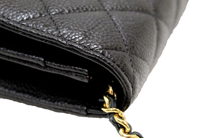 NEW Top Quality Chanel Black Quilted Caviar Leather Wallet On Chain WOC Messenger Bag