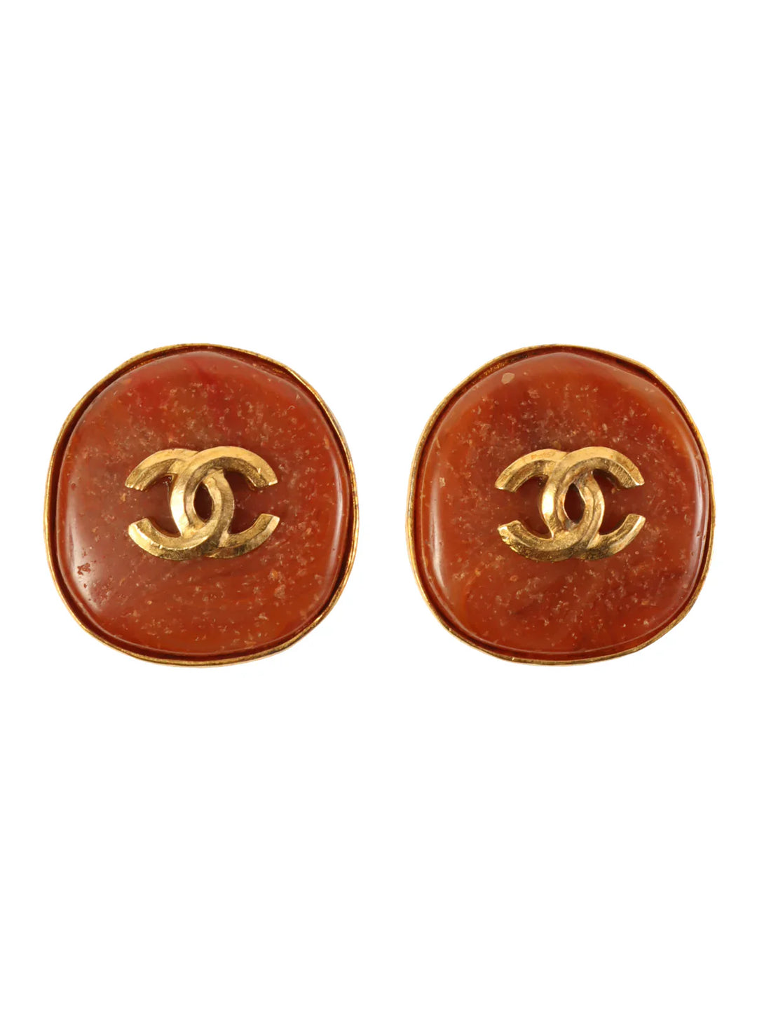 Chanel 1998 Made Color Stone Cc Mark Earrings Brown/Gold