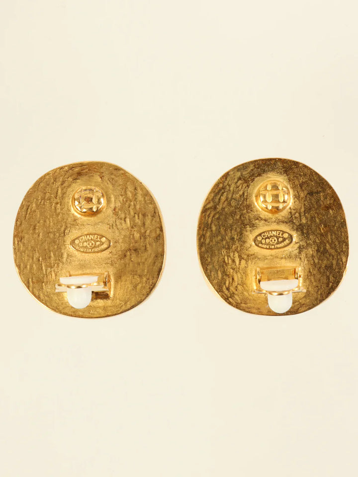 Chanel 1998 Made Color Stone Cc Mark Earrings Brown/Gold