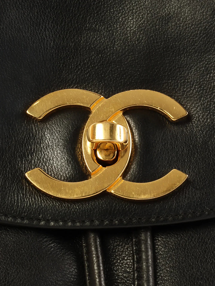 Chanel Around 1995 Made Turn-Lock Mini Drawstring Shoulder Bag With Pouch Black