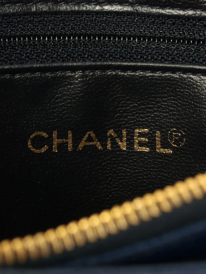 Chanel Around 1992 Made Caviar Skin Cc Mark Stitch Chain Tote Bag Navy