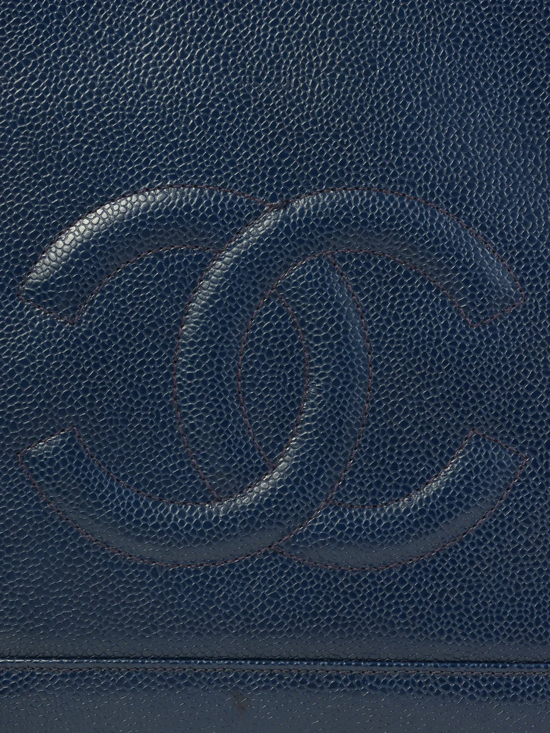 Chanel Around 1992 Made Caviar Skin Cc Mark Stitch Chain Tote Bag Navy