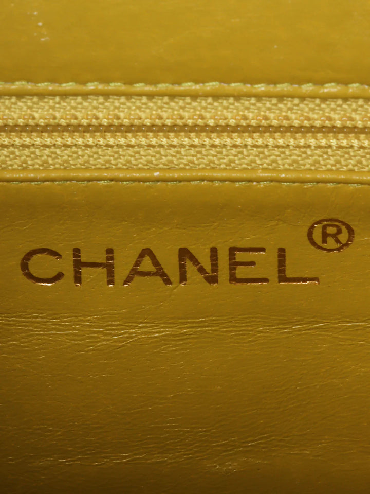 Chanel Around 1998 Made Caviar Skin Turn-Lcok Top Handle Bag Lime Yellow