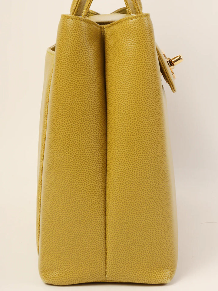 Chanel Around 1998 Made Caviar Skin Turn-Lcok Top Handle Bag Lime Yellow