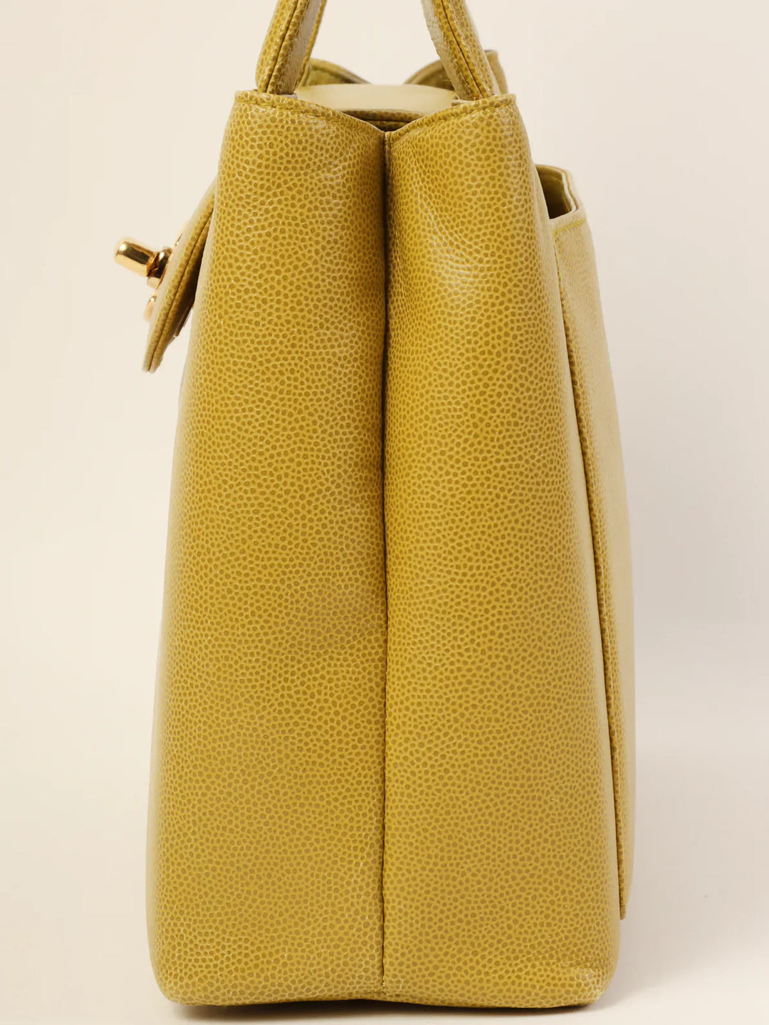 Chanel Around 1998 Made Caviar Skin Turn-Lcok Top Handle Bag Lime Yellow