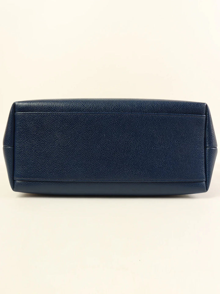 Chanel Around 1992 Made Caviar Skin Cc Mark Stitch Chain Tote Bag Navy
