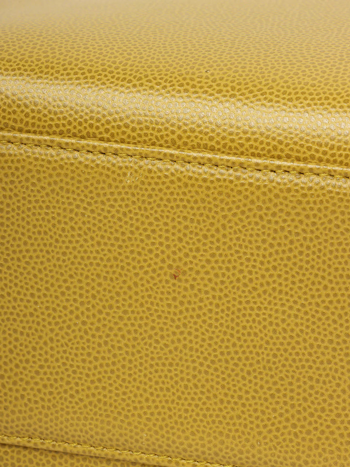 Chanel Around 1998 Made Caviar Skin Turn-Lcok Top Handle Bag Lime Yellow
