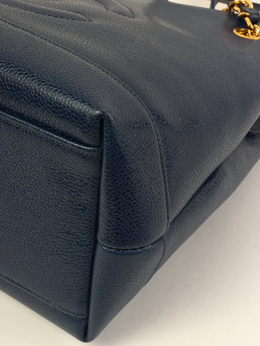 Chanel Around 1992 Made Caviar Skin Cc Mark Stitch Chain Tote Bag Navy