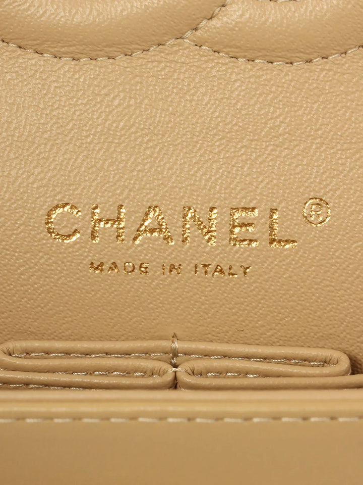 Chanel Around 2014 Made Cotton Striped Classic New Chain Bag Beige/Red/White