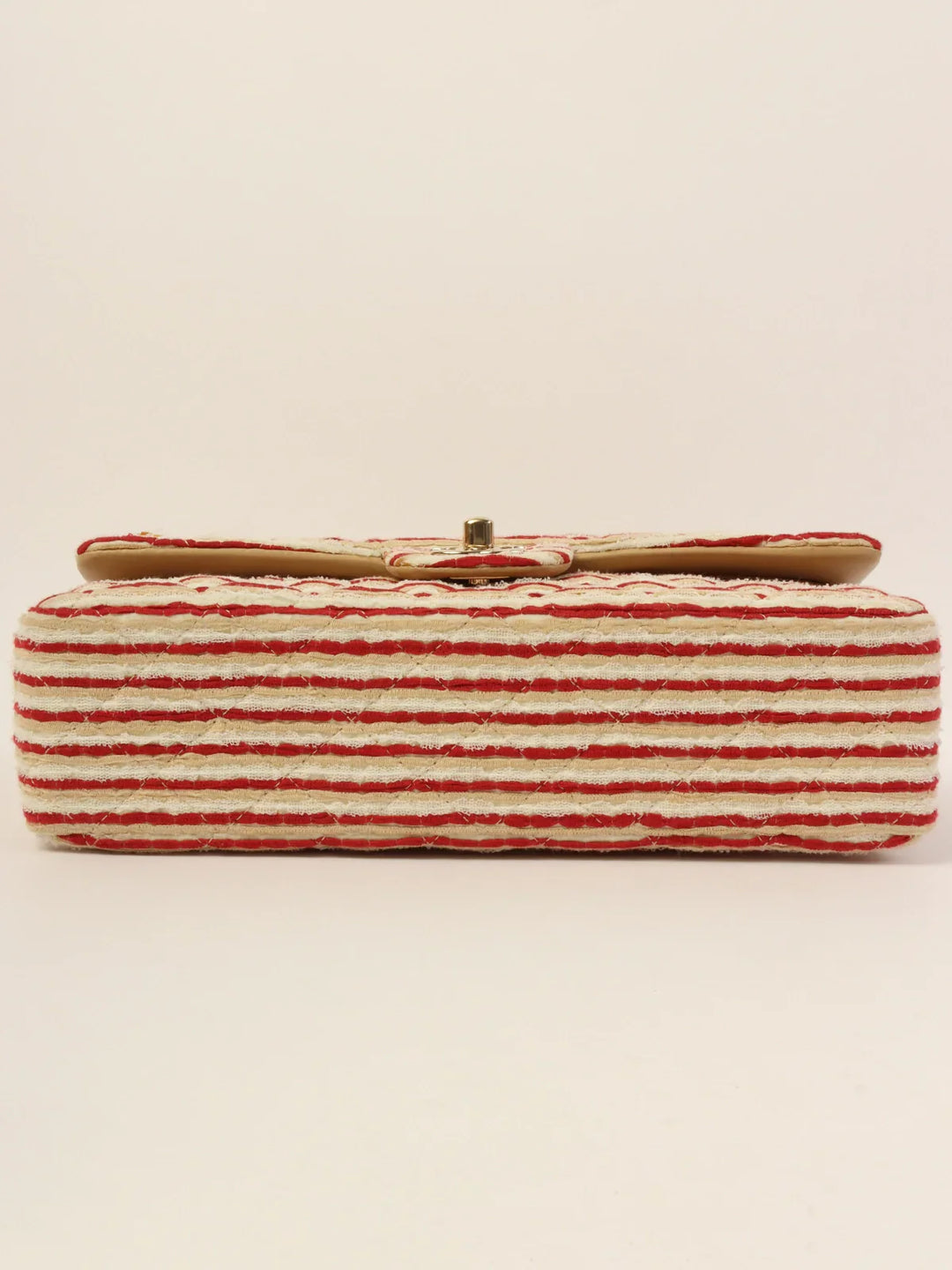 Chanel Around 2014 Made Cotton Striped Classic New Chain Bag Beige/Red/White