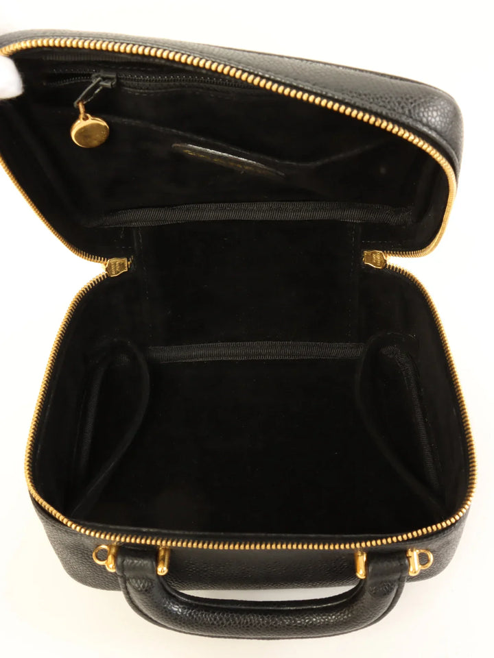 Chanel Around 1997 Made Caviar Skin Cc Mark Stitch 2Way Vanity Black